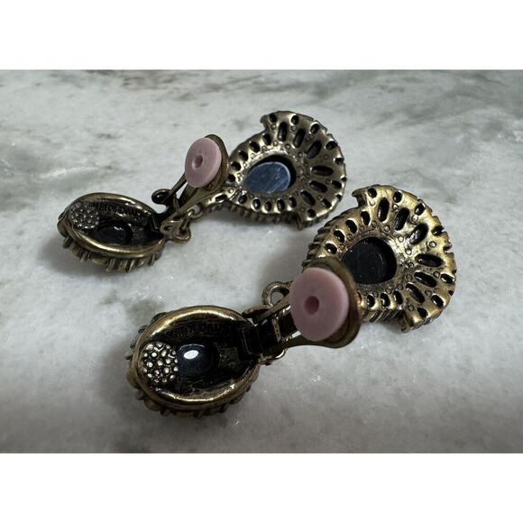 Vintage Heidi Daus Black Stones & Rhinestone Huge Dangle Drop Earrings - Picture 5 of 7